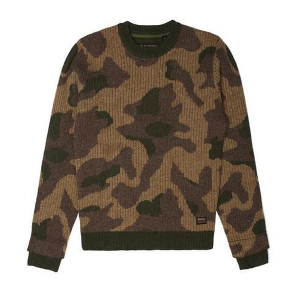 Deus Ex Machina Camo Jacquard Crewneck Lambswool Sweater NWOT - Picture 1 of 6